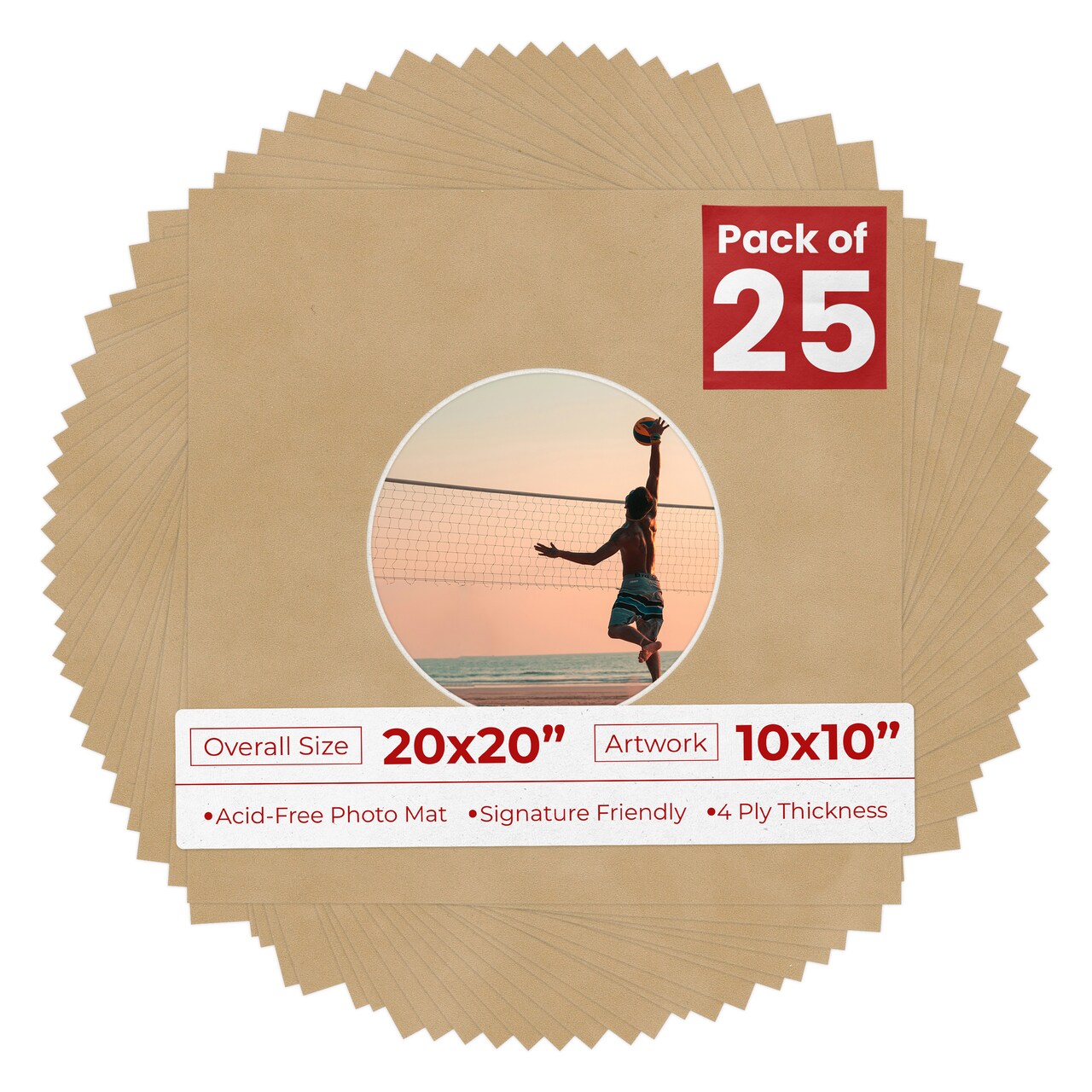 Beige Suede Mat Board for 20x20 Frames - Circle Opening for 10x10 Photos